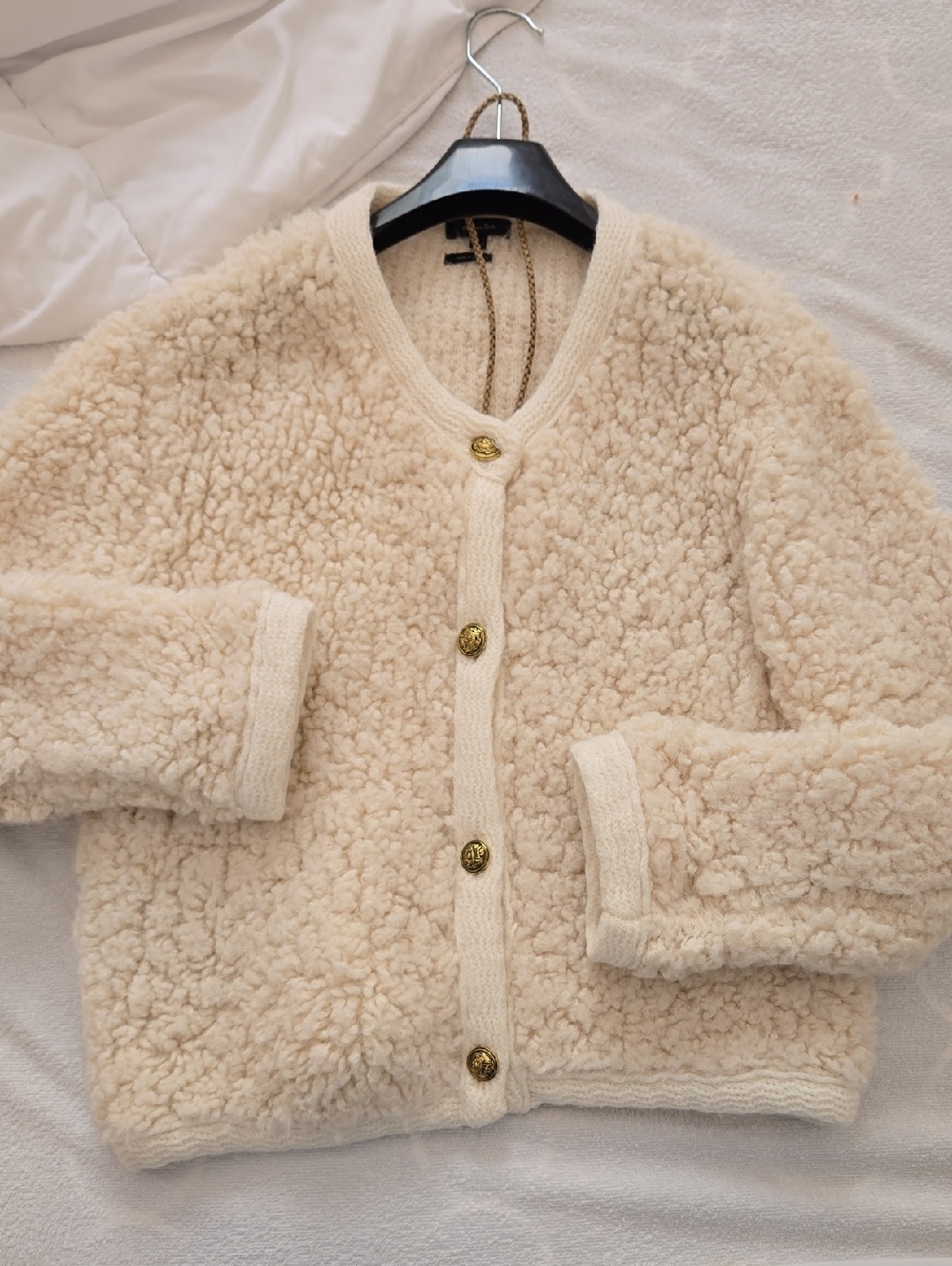 Madsimo Dutti Cardigan Jacket Bouclee Size L Gold Buttons